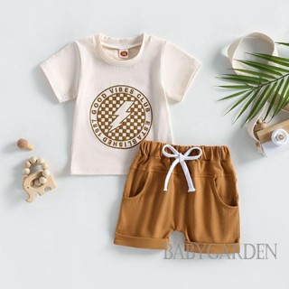 Babygarden-0-3 ปี ชุดเสื้อแขนสั้น พิมพ์ลายตัวอักษร และกางเกงขาสั้น สีน้ําตาล สําหรับเด็กผู้ชาย