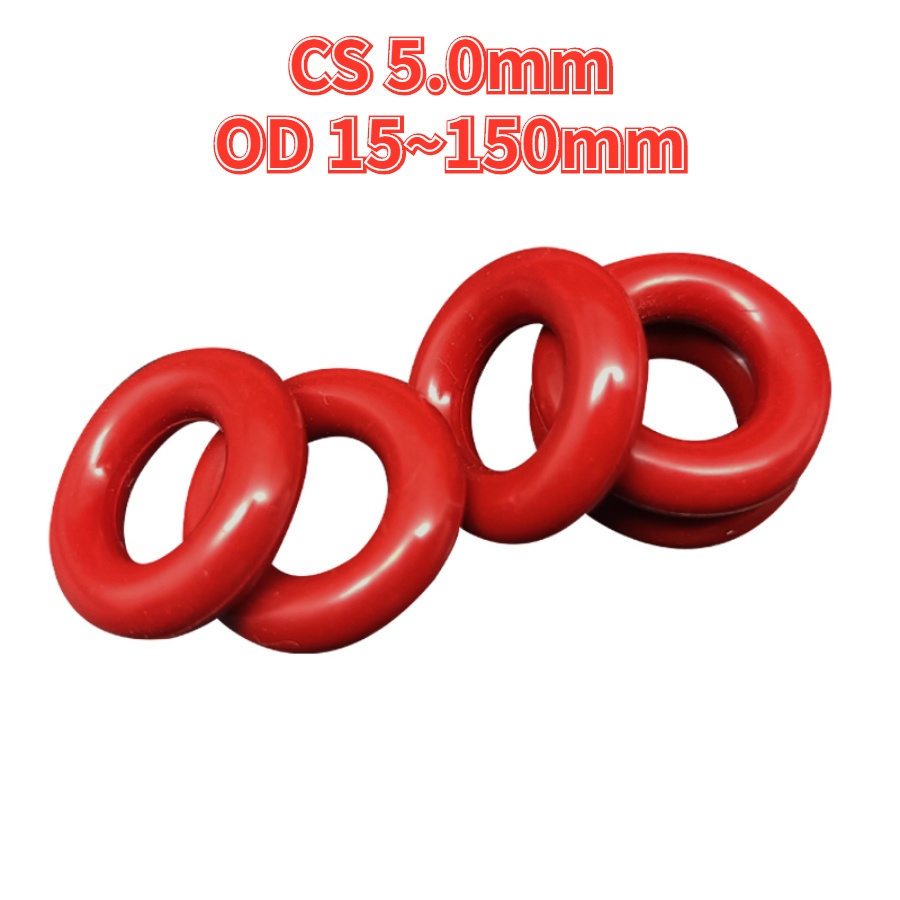 [จัดส่งด่วน-] แหวนยางซีล โอริง ซิลิโคน สีแดง VQM OD 15~90 มม. * CS 5.0 มม. ทนอุณหภูมิสูง