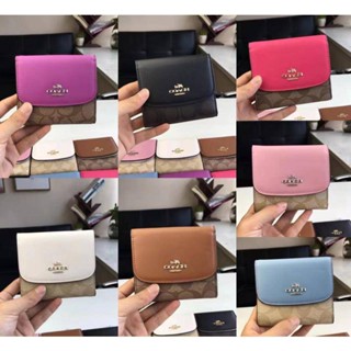 F87589 กระเป๋าสตางค์ใบสั้น ผ้าแคนวาส ขนาดเล็ก สําหรับผู้หญิง 87589