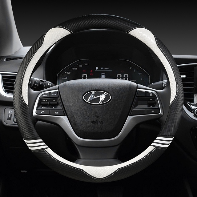 พวงมาลัยรถ 38 ซม.หนังสําหรับ Hyundai ELtra/i35 Sonata/i45 Creta/ix25 Tuscon/ix35 Accent Verna Solari