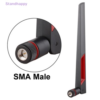 Standhappy เสาอากาศเราเตอร์เชื่อมต่อ 2.4G 5.8G LTE Dual Band 10DBI SMA ตัวผู้ RP-SMA ตัวผู้ สําหรับเราเตอร์ WIFI ใหม่