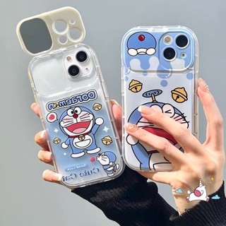 เคสโทรศัพท์มือถือแบบนิ่ม ลายการ์ตูนโดราเอมอน แมวน่ารัก พร้อมกระจกแต่งหน้า สําหรับ Oppo A7 A57 A12 A15 A5s A3s A53 A9 A5 A31 A33 2020 A15s A12E A77 A11K A35 A77s