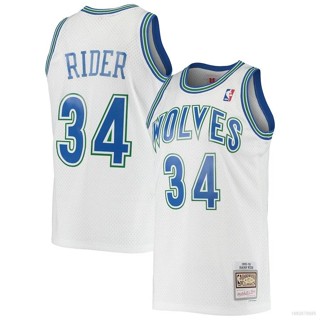 เสื้อกีฬาบาสเก็ตบอล HQ1 NBA Isaiah Rider Minnesota Timberwolves สไตล์เรโทร พลัสไซซ์ สําหรับผู้ชาย และผู้หญิง QH1