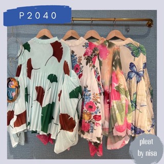 Pleatbynisa P2040 เสื้ออัดพลีท แขนยาว ลายดอกทั้งตัว ฟรีไซส์ s-xxl ใส่สบาย ทรงสวย เนื้อผ้าคุณภาพ polyester100%