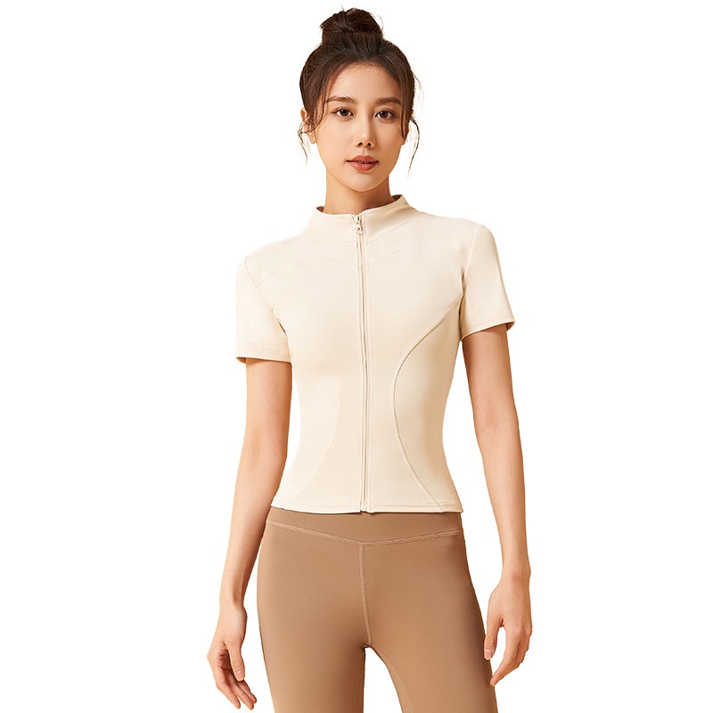 Fit.HER เสื้อแจ็กเก็ตแขนสั้นลําลอง มีซิป แบบบาง รัดรูป เหมาะกับการเล่นโยคะ ฟิตเนส วิ่งกลางแจ้ง