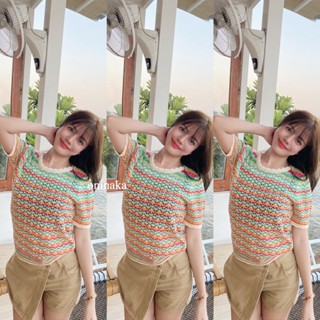 ONINAKA รุ้ง เย็บสี เวอร์ชั่นเกาหลี เสื้อผ้าผู้หญิงถักนิตติ้ง 2172#