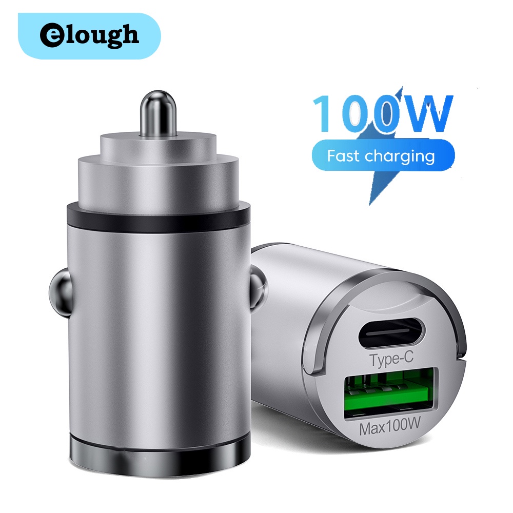 Elough อะแดปเตอร์ที่ชาร์จในรถยนต์ 100W Mini USB PD QC 3.0 ชาร์จเร็วมาก พร้อมแหวนดึง