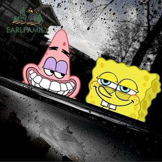 Earlfamily สติกเกอร์ ลายการ์ตูน Spongebob Peeker ป้องกันรอยขีดข่วน ขนาด 13 ซม. สําหรับติดตกแต่งรถยนต์ รถจักรยานยนต์ แล็ปท็อป หน้าต่าง รถตู้