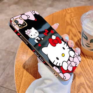 สําหรับ Realme C2 C3 C11 2021 C12 C15 C20 C20A C25 C25S เคสโทรศัพท์มือถือ แบบนิ่ม ลายการ์ตูนคิตตี้ ขอบสี่เหลี่ยม หรูหรา