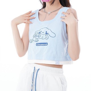 ใหม่ เสื้อยืดแขนกุด พิมพ์ลายการ์ตูน Sanrio Cinnamoroll Kuromi My Melody น่ารัก สองชิ้น แฟชั่นฤดูร้อน 2023 y2k