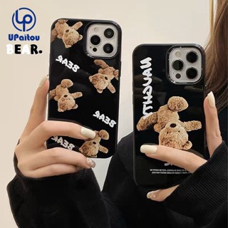 เคสป้องกันโทรศัพท์มือถือ TPU แบบนิ่ม ลายการ์ตูนหมีน่ารัก สีดํา สําหรับ iPhone 11 14 13 12 Pro Max X Xr Xs Max 8 7 6 6s Plus SE 2020