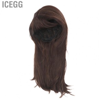 Icegg Long Straight Dark Brown Wig  Size Adjustable Women Bangs Wig Fluffy Heat Resistant Realistic Sweet  for Women for Costume Party