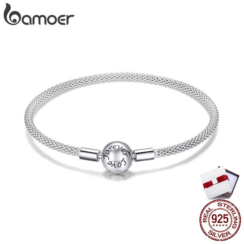 Bamoer สร้อยข้อมือเงิน จี้ลูกปัด ลาย Love Forever แฟชั่น ขนาด 17 ซม. 19 ซม. 21 ซม SCB105