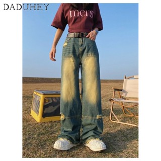 DaDuHey🎈 Womens American Style High Street Retro Loose Wide Leg Jeans High Waist Slim Straight Mop Pants Parachute Pants