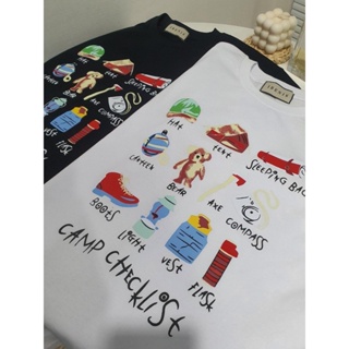 เสื้อยืดผ้าฝ้ายพิมพ์ลายOversized เสื้อยืดโอเวอร์ไซส์ลายรูปภาพCAMP CHECKLIST