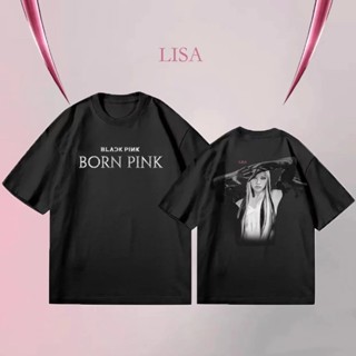 เมย์1  NEW QSKPOP BLACKPINK BORN PINK เสื้อยืดคอตตอน LISA JISOO JENNIE ROSé เสื้อแขนสั้นสไตล์เกาหลี