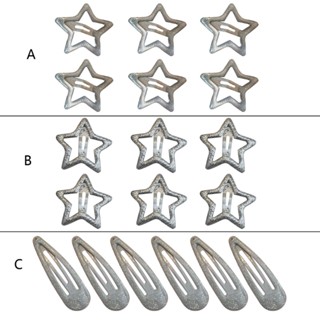 R-r กิ๊บติดผม ลายดาว กลิตเตอร์ สีเงิน Y2K ขนาดเล็ก 6 ชิ้น