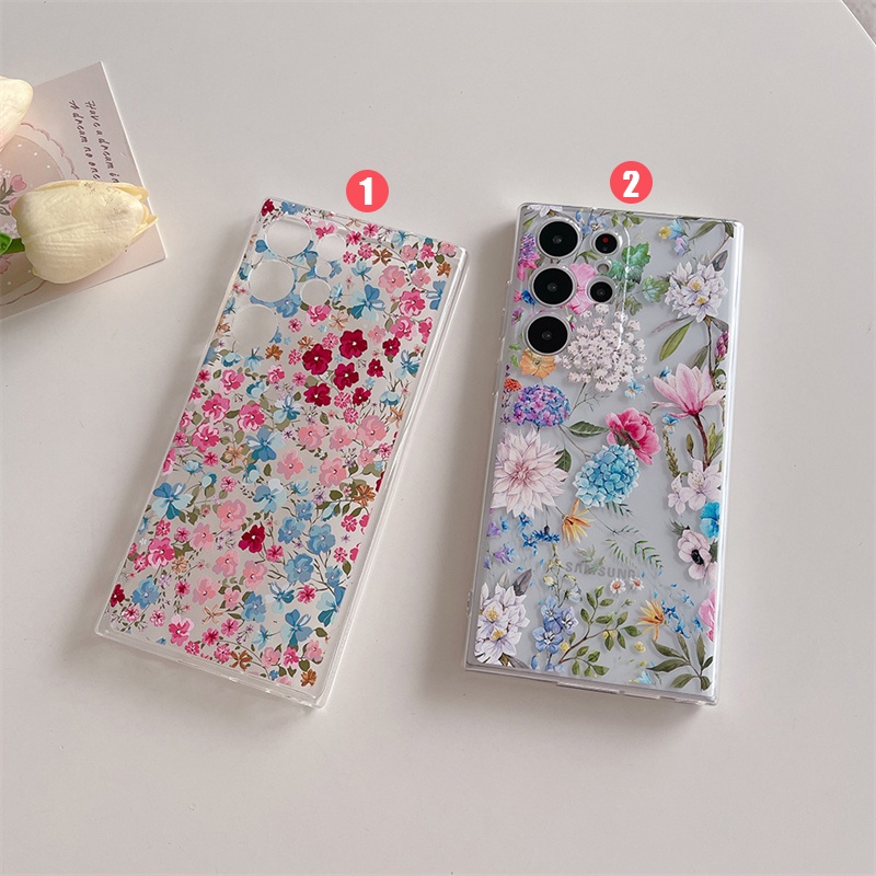 เคสโทรศัพท์มือถือ TPU ใส แบบนิ่ม ลายดอกไม้ สําหรับ Samsung S23+ S22+ S21+ S20+ Note20 FE Ultra Note9 S10 Plus 5G