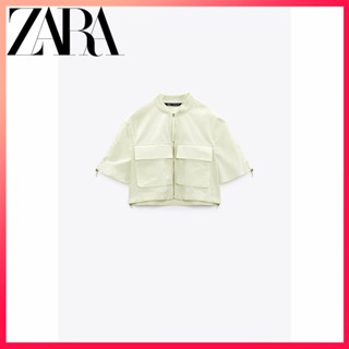 Zara ใหม่ TRF เสื้อแจ็กเก็ตสั้น มีกระเป๋า สําหรับผู้หญิง