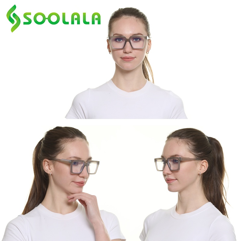 Soolala แว่นตาอ่านหนังสือ ทรงสี่เหลี่ยม ขนาดใหญ่ ป้องกันแสงสีฟ้า +0.5 ถึง 4.0 สําหรับผู้ชาย และผู้หญิง 2023