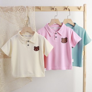 เสื้อโปโลแขนสั้น คอปกตุ๊กตา ทรงหลวม สไตล์ Preppy สําหรับเด็ก
