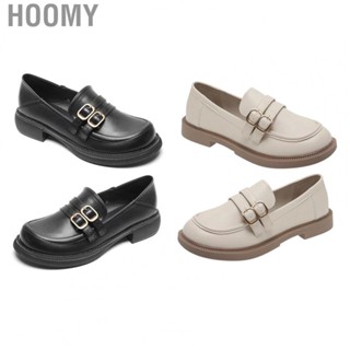 Hoomy Women Leather Shoes  Low Heel Women Flat Shoes Round Toe PU Leather Upper Breathable Pure Color  for Summer for Party