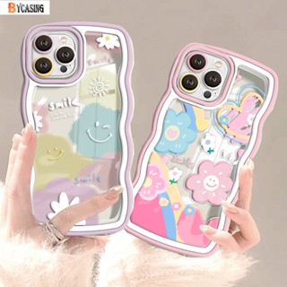 เคสโทรศัพท์มือถือ Tpu นิ่ม ขอบหยัก ลายดอกไม้หน้ายิ้มน่ารัก สีรุ้ง แฟชั่น สําหรับ iPhone 7 14 8 6 6s Plus 11 14 12 13 Pro Max X 7Plus XR XS Max SE 2020