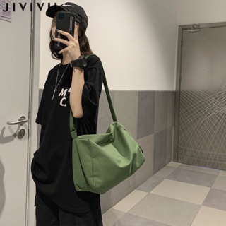 JIVIVILกระเป๋า crossbody ใบเดียวความจุขนาดใหญ่ ins ญี่ปุ่นถุงผ้าใบขี้เกียจ