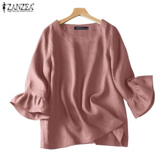 Zanzea เสื้อเบลาส์ลําลอง แขน 3/4 สีพื้น สไตล์เกาหลี สําหรับผู้หญิง