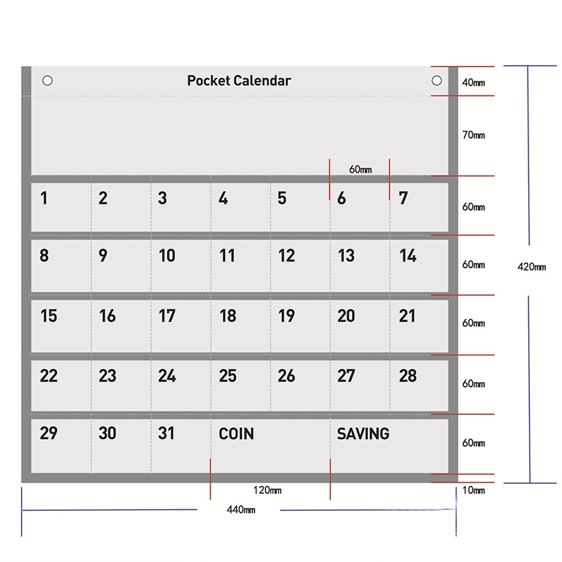 ปฏิทินออมเงิน planner ติดผนังวัสดุผ้าใบ ปฏิทินประหยัดเงินปฏิ รายเดือน รูปที่ 6