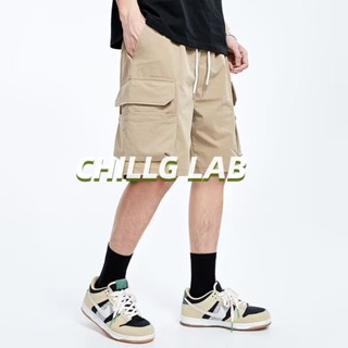 CHILLG LAB กางเกงขาสั้น อเมริกันพิมพ์แบรนด์อินเทรนด์ผู้ชายฤดูร้อนหลวมย้อนยุคเครื่องมือกางเกงห้าจุดทุกแบบ