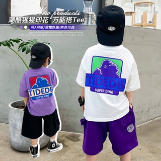 Cotton Childrens Boys Children 2023 Summer New Cartoon Printing Heavy Industry Quick-Drying Breathable Short-Sleeved T-shirt Top yqoP