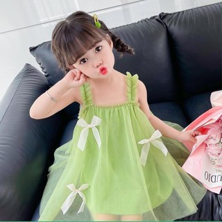 ชุดเดรสกระโปรง สีเขียว แฟชั่นฤดูร้อน สําหรับเด็กผู้หญิง