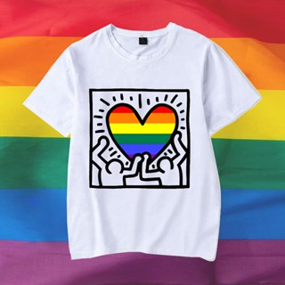 เสื้อยืด พิมพ์ลายหัวใจ สีรุ้ง ขนาดใหญ่ สําหรับผู้ชาย LGBT Pride Month Y2k