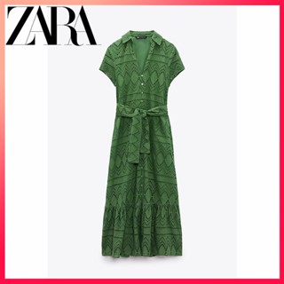 Zara ใหม่ ชุดเดรสเชิ้ต ปักลายกลวง สําหรับผู้หญิง