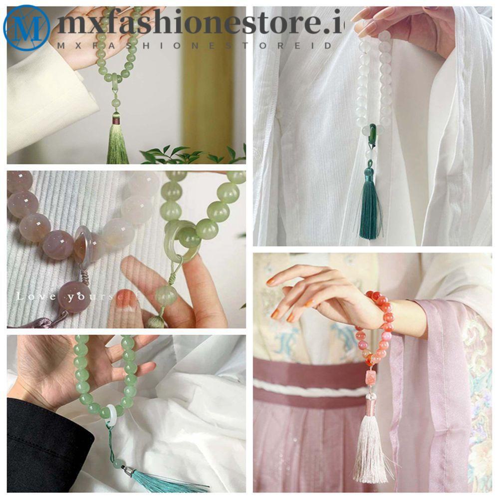 Mxfashione สร้อยข้อมือโบราณ ย้อนยุค เรียบง่าย กําไลมรกต เชือกยืดหยุ่น เครื่องประดับสไตล์จีน สร้อยข้อมือหยกสีเขียว