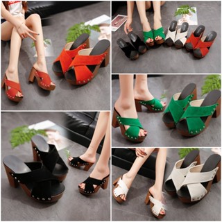 คุ้มที่สุด! NM37 รองเท้าส้นสูง 4 นิ้ว เปิดส้น size 35-40 รองเท้าผู้หญิง shoe preorder 0305