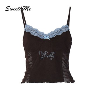 Sweeticme เสื้อกล้าม เข้ารูป แต่งลูกไม้ ประดับเพชร เซ็กซี่ แฟชั่นใหม่ สําหรับผู้หญิง 2023