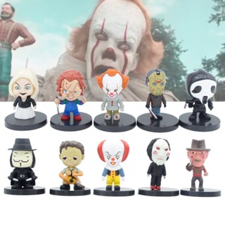 โมเดลฟิกเกอร์ PVC รูป Pennywise Chucky Billy Ghostface V Leatherface Q Version ขนาด 5 ซม. ของเล่นสําหรับเด็ก 10 ชิ้น ต่อชุด