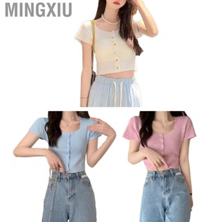 Mingxiu Women Summer Shirt  Pure Color Knitted Short Top Sweet Soft Cool  Fitting for Vacation