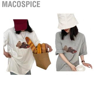 Macospice Oversized T Shirt  Round Neck Short Sleeve Delicate Touch Cute Bear Print Polyester Baggy Casual for Daily Leisure