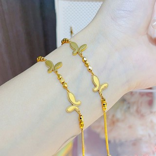 Golden Seiko สร้อยข้อมือ ประดับลูกปัด ลายผีเสื้อดิสโก้ สีทอง ขนาดเล็ก 5 กรัม แฟชั่นสําหรับผู้หญิง