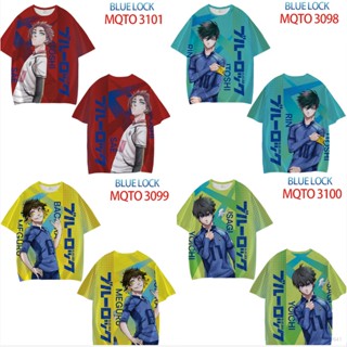 Ag เสื้อยืดแขนสั้นลําลอง พิมพ์ลายอนิเมะ Bachira Meguru Isagi Yoichi 3D สีฟ้า พลัสไซซ์ สําหรับผู้ชาย และผู้หญิง