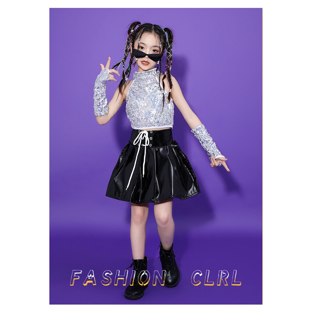ชุดเต้น ชุดแดนซ์ เสื้อแขนกุดสีเงินปักเลื่อม โทนดำ เงิน ราคา ถูกที่สุด ดีลบีเคเค แกลเลอรีภาพที่ 2