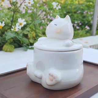 ถ้วยชาแมวน่ารัก 3 มิติ พร้อมไส้กรอก ถ้วย พร้อมฝาปิด แก้วอาหารเช้า / กาแฟ