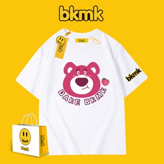 Bmk ใหม่ เสื้อยืดลําลอง ผ้าฝ้าย แขนสั้น พิมพ์ลายหน้ายิ้ม ทรงหลวม แฟชั่นสําหรับสตรี