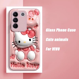 เคส VIVO V27 5G case V27PRO V23 V20PRO โทรศัพท์มือถือแบบแก้ว ลายแมวคิตตี้น่ารัก สําหรับ V15 V15PRO V27E T1 5G Y20 Y12S IQOO Z7 IQOO 11 Zootopia Nick Wilde Judy Hopps