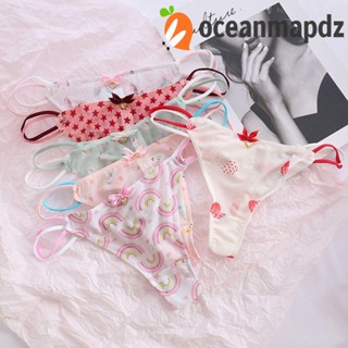 OCEANMAPDZ กางเกงชั้นใน เอวต่ํา ผ้าตาข่าย ประดับโบว์ ลายแมว และหมี สําหรับผู้หญิง