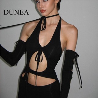 Dunea เสื้อยืด แขนยาว สายคล้องคอ เซ็กซี่ สําหรับผู้หญิง