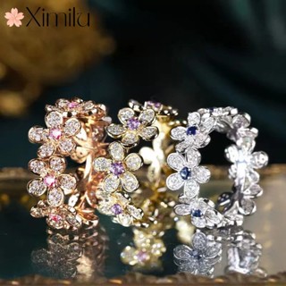 ⭐ เครื่องประดับ แหวนเพชร รูปดอกไม้ สีเงิน สีโรสโกลด์ แบบเรียบง่าย เข้ากับทุกการแต่งกาย สําหรับผู้หญิง